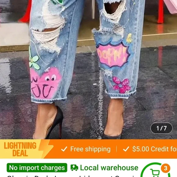 NWT Embellished Ripped Blue Boyfriend Jeans - Picture 4 of 10